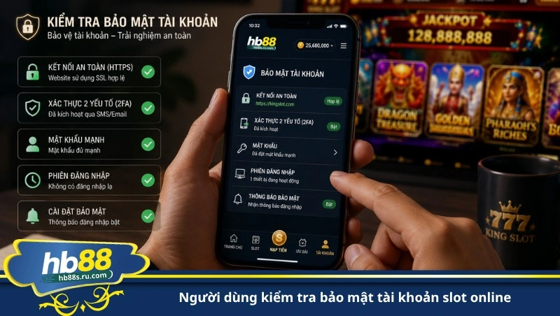 người dùng kiểm tra bảo mật tài khoản slot online