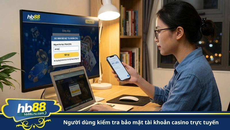người dùng kiểm tra bảo mật tài khoản casino trực tuyến