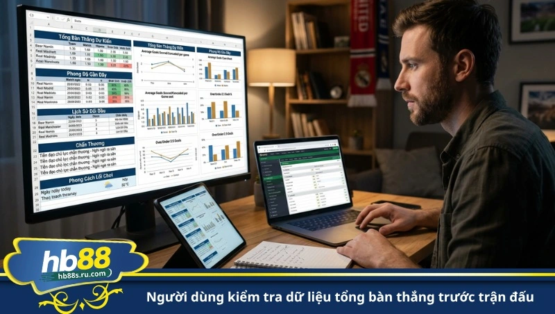 người dùng kiểm tra dữ liệu tổng bàn thắng trước trận đấu