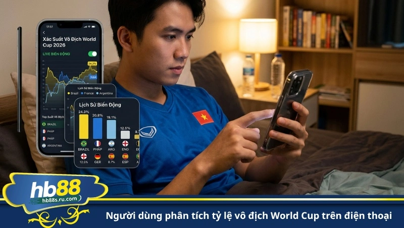 người dùng phân tích tỷ lệ vô địch World Cup trên điện thoại