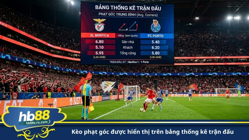 kèo phạt góc được hiển thị trên bảng thống kê trận đấu