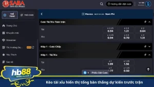 kèo tài xỉu hiển thị tổng bàn thắng dự kiến trước trận