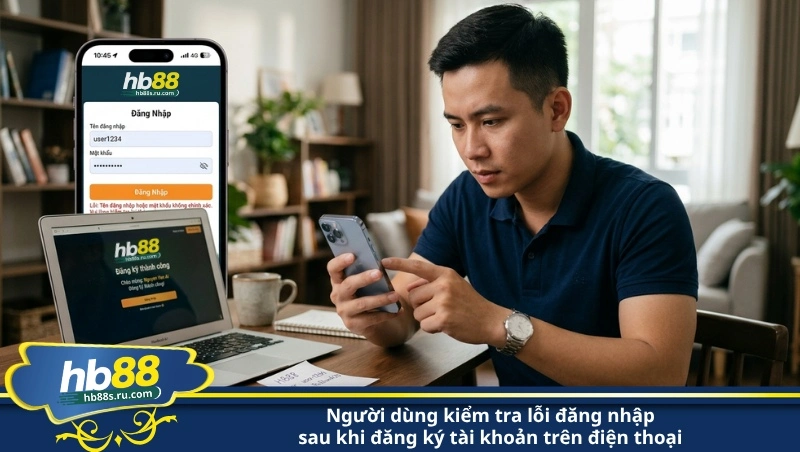 người dùng kiểm tra lỗi đăng nhập sau khi đăng ký tài khoản trên điện thoại