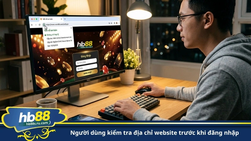 người dùng kiểm tra địa chỉ website trước khi đăng nhập