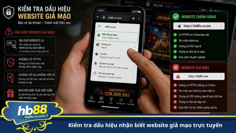 kiểm tra dấu hiệu nhận biết website giả mạo trực tuyến