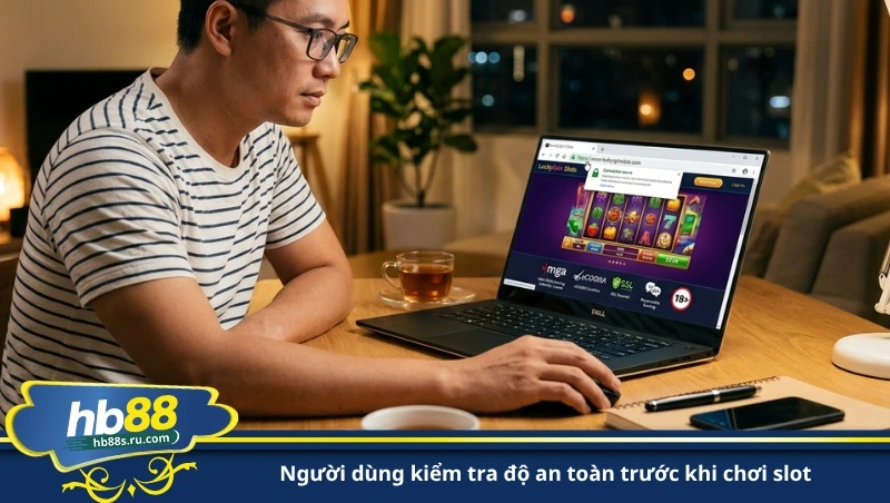 người dùng kiểm tra độ an toàn trước khi chơi slot