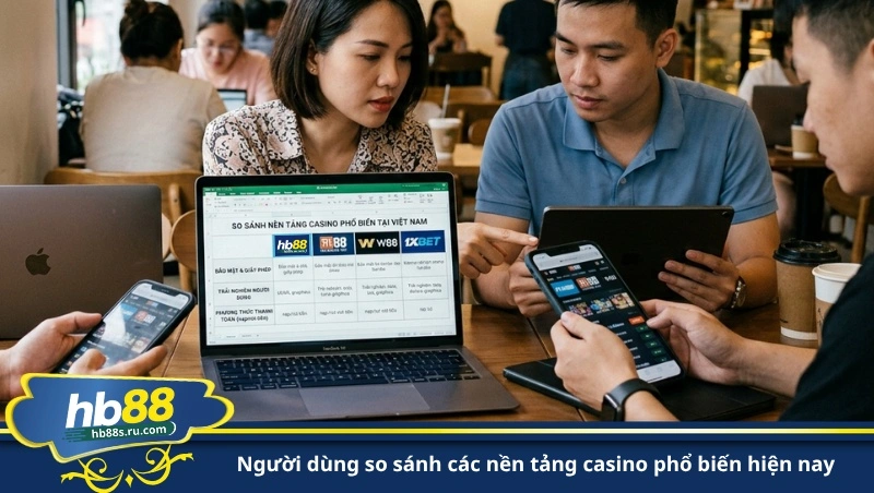 người dùng so sánh các nền tảng casino phổ biến hiện nay